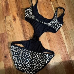 Vintage OMO Norma Kamali Mirrored Cutout One-Piece Swimsuit (Made in USA)